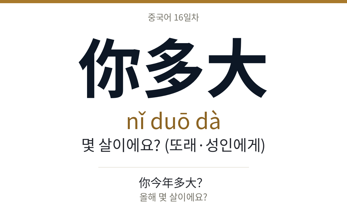 你多大 nǐ duō dà · 몇 살이에요? (또래·성인에게)