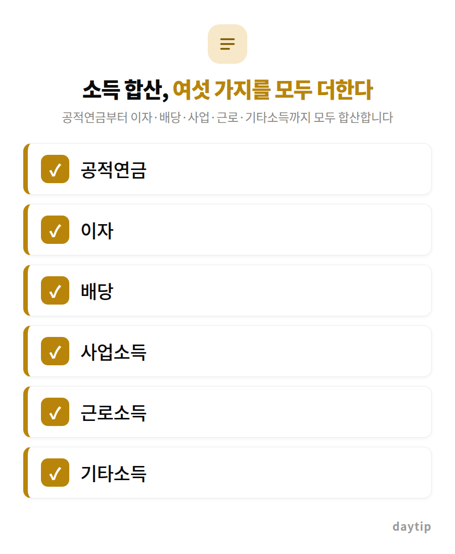 소득 합산, 여섯 가지를 모두 더한다 체크리스트: 공적연금, 이자, 배당, 사업소득